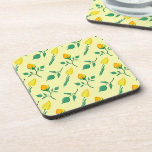 Floral pattern with yellow rose and tulip flowers coaster