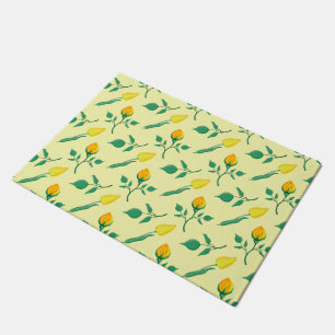 Floral pattern with yellow rose and tulip flowers doormat