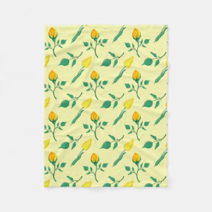 Floral pattern with yellow rose and tulip flowers fleece blanket