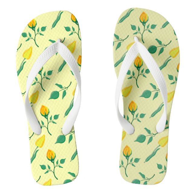 Floral pattern with yellow rose and tulip flowers flip flops (Footbed)