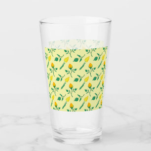 Floral pattern with yellow rose and tulip flowers glass