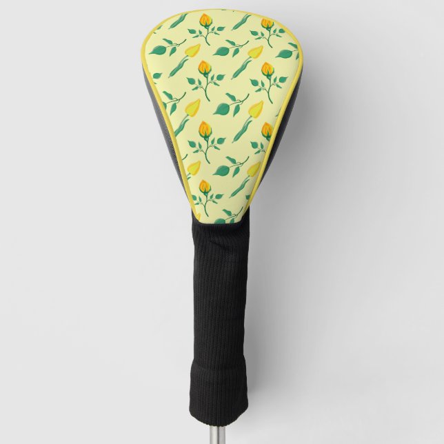 Floral pattern with yellow rose and tulip flowers golf head cover (Front)