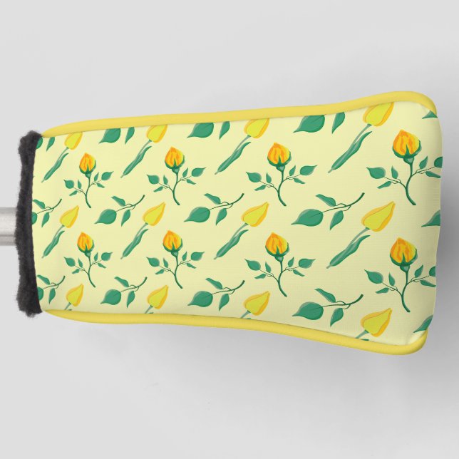 Floral pattern with yellow rose and tulip flowers golf head cover (Front)