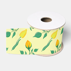 Floral pattern with yellow rose and tulip flowers grosgrain ribbon