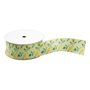 Floral pattern with yellow rose and tulip flowers grosgrain ribbon