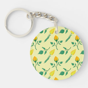 Floral pattern with yellow rose and tulip flowers keychain