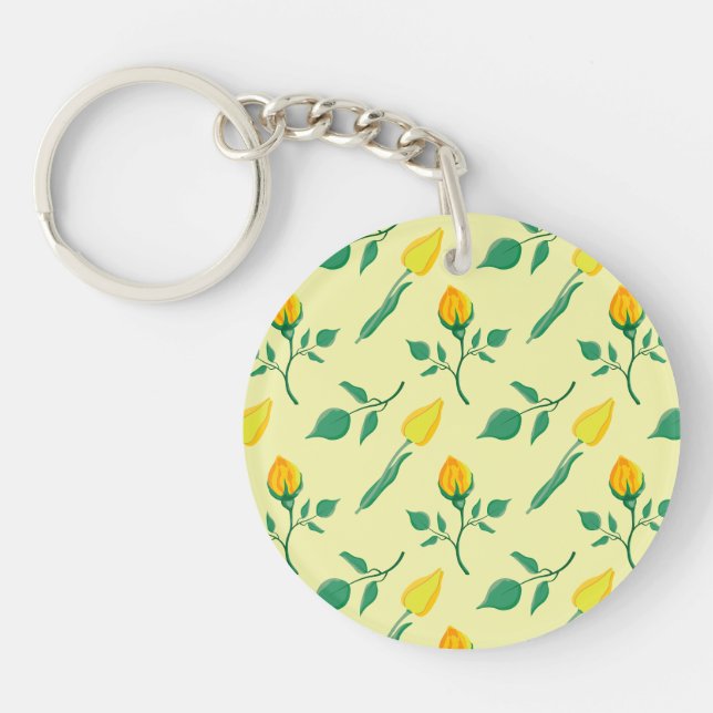 Floral pattern with yellow rose and tulip flowers keychain (Front)