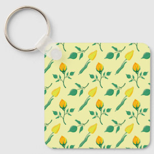 Floral pattern with yellow rose and tulip flowers keychain