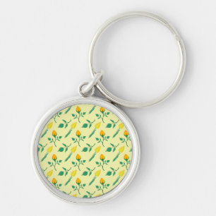 Floral pattern with yellow rose and tulip flowers keychain
