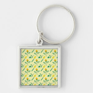 Floral pattern with yellow rose and tulip flowers keychain
