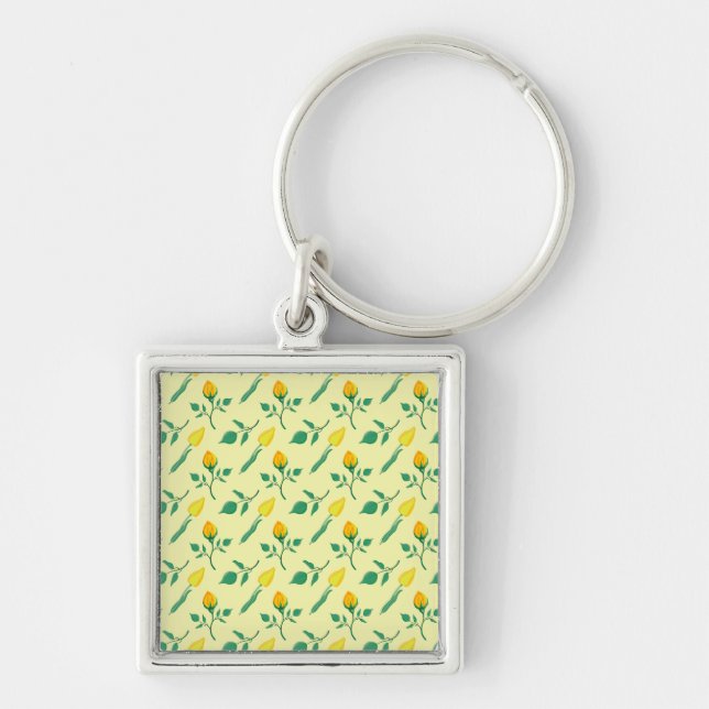 Floral pattern with yellow rose and tulip flowers keychain (Front)