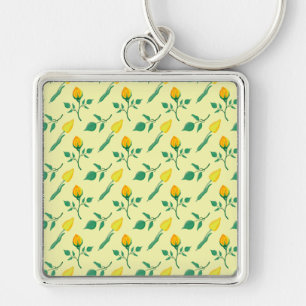 Floral pattern with yellow rose and tulip flowers keychain