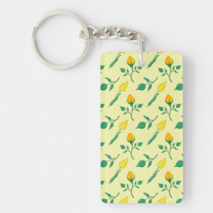 Floral pattern with yellow rose and tulip flowers keychain