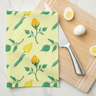 Floral pattern with yellow rose and tulip flowers kitchen towel