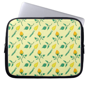 Floral pattern with yellow rose and tulip flowers laptop sleeve