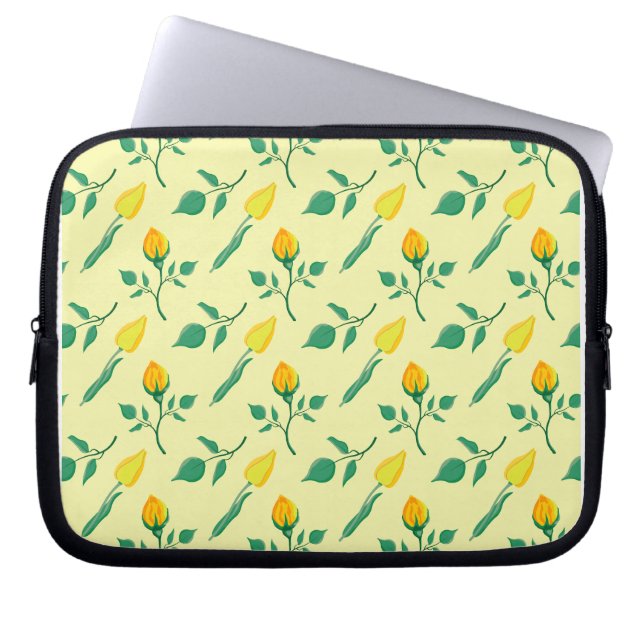 Floral pattern with yellow rose and tulip flowers laptop sleeve (Front)