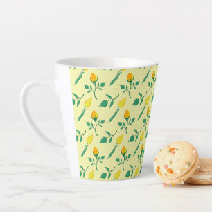 Floral pattern with yellow rose and tulip flowers latte mug