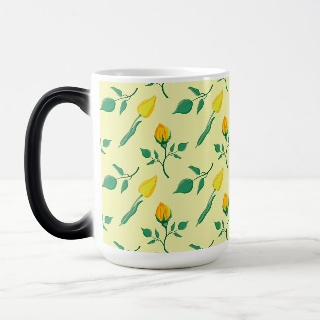 Floral pattern with yellow rose and tulip flowers magic mug (Left)