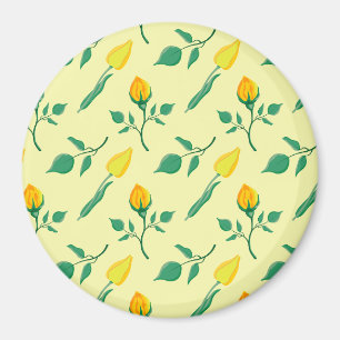 Floral pattern with yellow rose and tulip flowers magnet