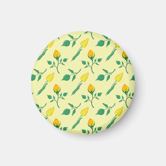 Floral pattern with yellow rose and tulip flowers magnet (Front)