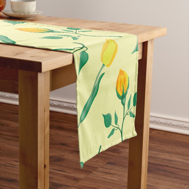 Floral pattern with yellow rose and tulip flowers medium table runner (In Situ)