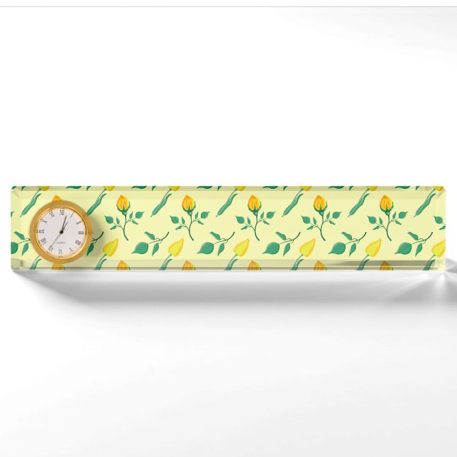 Floral pattern with yellow rose and tulip flowers nameplate (Front)