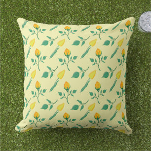 Floral pattern with yellow rose and tulip flowers outdoor pillow