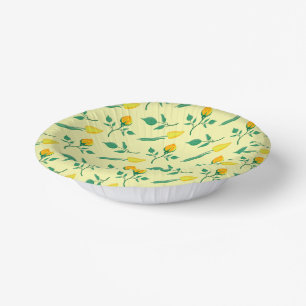 Floral pattern with yellow rose and tulip flowers paper plate
