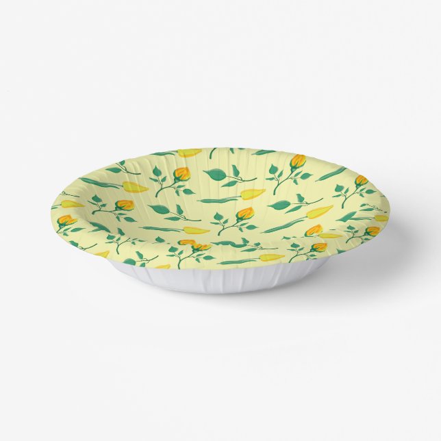 Floral pattern with yellow rose and tulip flowers paper plate (Angled)