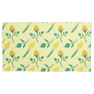 Floral pattern with yellow rose and tulip flowers pillowcase