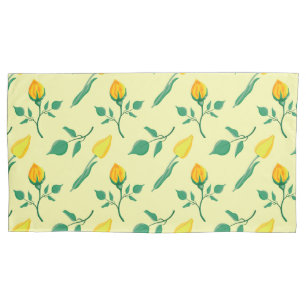 Floral pattern with yellow rose and tulip flowers pillowcase