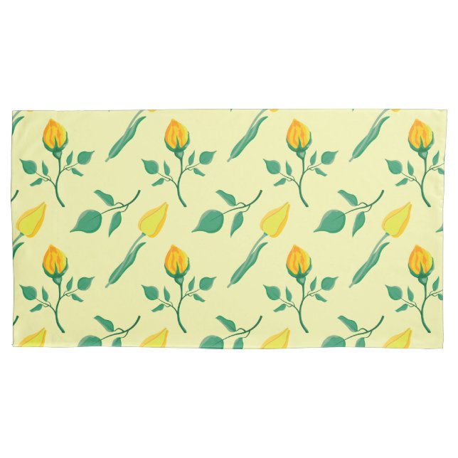 Floral pattern with yellow rose and tulip flowers pillowcase (Front-Left)