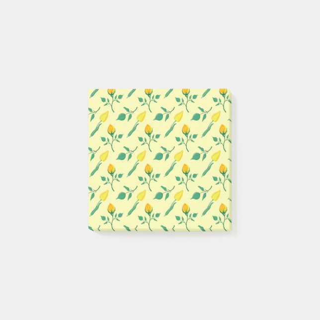 Floral pattern with yellow rose and tulip flowers post-it notes (Front)