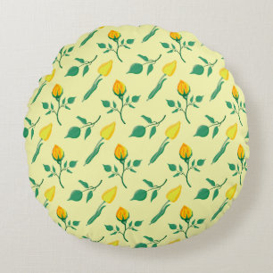Floral pattern with yellow rose and tulip flowers round pillow