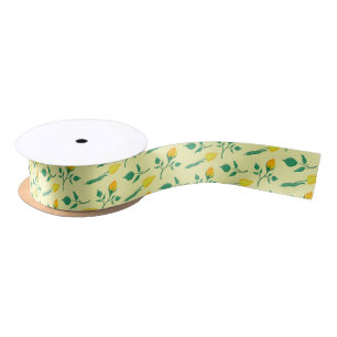 Floral pattern with yellow rose and tulip flowers satin ribbon