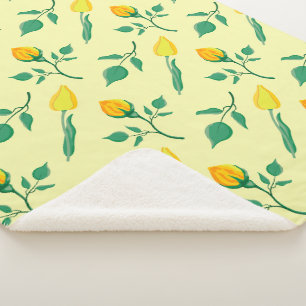 Floral pattern with yellow rose and tulip flowers sherpa blanket