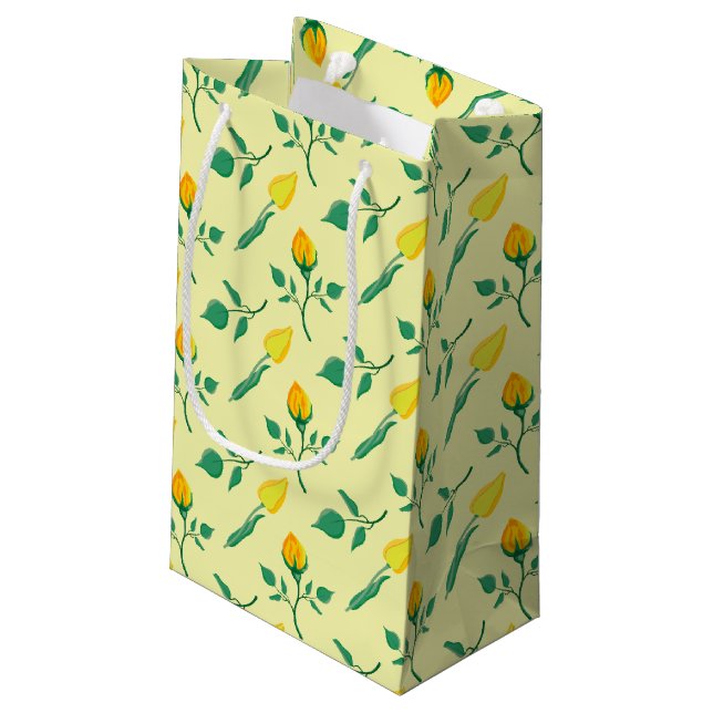 Floral pattern with yellow rose and tulip flowers small gift bag (Back Angled)