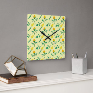 Floral pattern with yellow rose and tulip flowers square wall clock