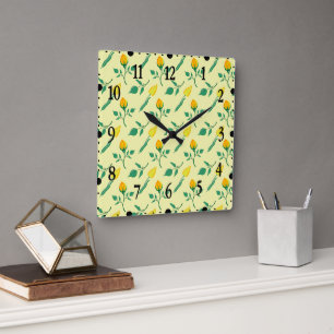 Floral pattern with yellow rose and tulip flowers square wall clock