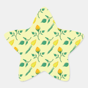 Floral pattern with yellow rose and tulip flowers star sticker