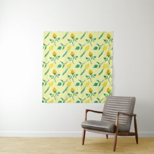 Floral pattern with yellow rose and tulip flowers tapestry