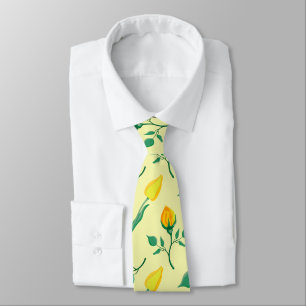 Floral pattern with yellow rose and tulip flowers tie