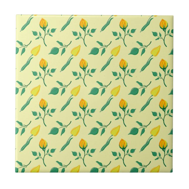 Floral pattern with yellow rose and tulip flowers tile (Front)