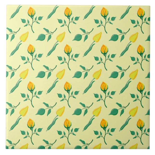 Floral pattern with yellow rose and tulip flowers tile (Front)
