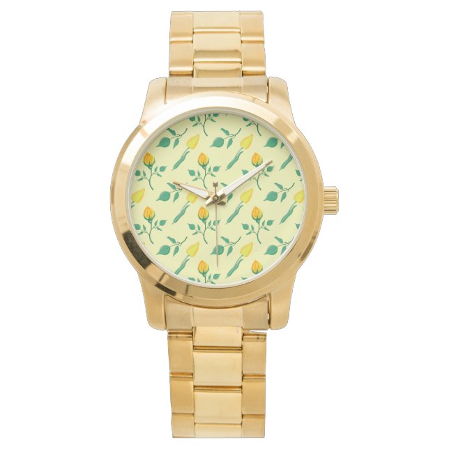 Floral pattern with yellow rose and tulip flowers watch (Front)