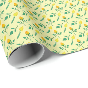 Floral pattern with yellow rose and tulip flowers wrapping paper