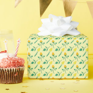 Floral pattern with yellow rose and tulip flowers wrapping paper
