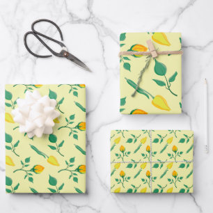 Floral pattern with yellow rose and tulip flowers wrapping paper sheet