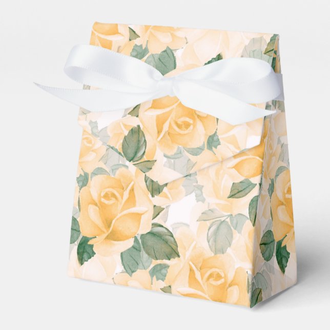 Floral  pattern with yellow roses favor box (Front Side)