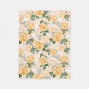 Floral  pattern with yellow roses fleece blanket